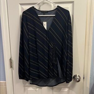 Banana Republic Navy and Gold Diagonal Stripe Blouse